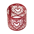 Red laser-cut hollow heart paper napkin ring with elegant floral patterns on white background - Pearlescent Red