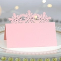 Pink laser-cut snowflake place card for Christmas and weddings on elegant dinner plate - Pink