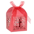 Elegant red laser-cut hollow cross candy box with ribbon for weddings and religious events - Pearlescent Red