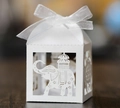 White laser cut elephant candy box with organza ribbon for wedding favors and parties - White