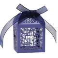 Elegante caja de regalo lavanda cortada con láser con diseño de cruz y cinta organza - Azul Zafiro