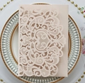 Elegant laser-cut hollow wedding invitation card in soft champagne pink specialty paper - Nude Pink
