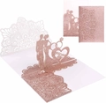Dettaglio della partecipazione di nozze 3D tagliata al laser con glitter rosa e sagome - Stile Oro Rosa Glitter Taglio Laser