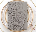 Elegant laser cut grey pearl paper wedding invitation with intricate floral hollow patterns - Silver Charcoal