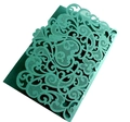 Laser-cut floral mint green wedding invitation card with intricate vine hollow design - Dark Green