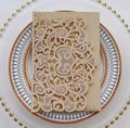Laser cut hollow wedding invitation cover made of natural kraft paper with floral design - Beige Gold