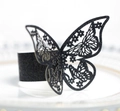 Servilletero de mariposa negra brillante con patrón hueco cortado por láser para mesa decorada - Negro con Purpurina