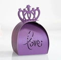 Elegant purple pearl paper gift box featuring a hollow LOVE design and crown top lid - Dark Purple
