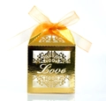 Scatola Love dorata tagliata al laser con fiocco arancione per confetti e nozze - Oro Riflettente