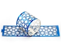 Metallic blue napkin ring with laser-cut geometric stars and foldable buckle design - Reflective Blue