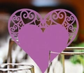 Purple laser cut heart shaped place card with elegant lace vine pattern for wedding glasses - Dark Purple