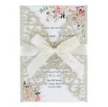 Invito matrimonio oro glitterato tagliato al laser con fiocco in raso e dettagli rosa - Oro Chiaro Glitter