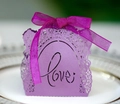 Laser cut purple favor box with Love script and ribbon for wedding candy gifts - Dark Purple