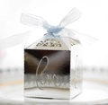 Silver mirror hollow LOVE gift box with light blue ribbon for wedding candy - Reflective Silver