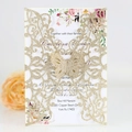 Invito a nozze a farfalla glitterato oro tagliato al laser con biglietto interno floreale - Oro rosa