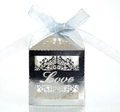 Silver laser-cut candy box with Love lettering and light blue ribbon for wedding - Reflective Silver