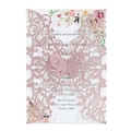Invito di nozze glitter rosa con farfalla intagliata al laser e inserto floreale - Rosa