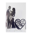 Topper torta Mr & Mrs in acrilico nero con silhouette di sposi e dettaglio anelli - Argento Riflettente