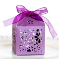 Elegant purple laser cut hollow candy box with matching ribbon for weddings - Dark Purple