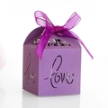Elegant laser-cut purple gift box with Love script and purple ribbon bow decoration - Dark Purple