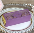 Elegant purple rectangular laser-cut wedding favor box with golden ends and Love text - Dark Purple