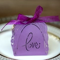 Elegant purple laser-cut candy box with Love lettering and purple silk ribbon - Dark Purple