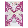 Elegant laser-cut glitter pink-purple wedding invitation with white ribbon bow and floral card - Glitter Rose Red