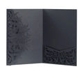 Navy blue laser-cut floral wedding invitation pocket with intricate filigree pattern - Black