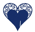 Dark blue heart-shaped paper place card with intricate laser-cut floral vine pattern - Sapphire Blue