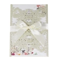 Laser cut champagne gold glitter wedding invitation with snowflake pattern and ribbon - Light Gold Glitter
