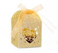 Glittery gold laser-cut LOVE heart favor box with ribbon for wedding and chocolates - Rose Gold