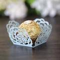 Elegant light blue laser-cut rose hollow cupcake wrapper for wedding party decor - Pearl Pale Blue