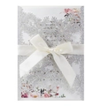Elegant laser cut silver glitter snowflake wedding invitation with white satin bow - Silver Glitter