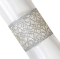 Silver glitter cutout napkin ring with symmetrical geometric floral pattern for dining decor - Silver Glitter