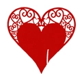 Vibrant red laser-cut heart decoration with intricate filigree patterns on white background - Pearlescent Red