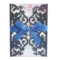 Inviti matrimonio neri glitterati tagliati al laser con nastro di raso blu e carta floreale - Blu Scuro Scintillante