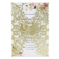 Elegant gold glitter laser cut butterfly wedding invitation with pink floral insert card - Gold