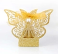 Laser-cut butterfly wedding favor box with glittering gold finish and organza ribbon - Glitter Golden Yellow