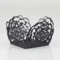 Elegant laser-cut black paper cupcake wrapper with intricate rose floral patterns - Black Khaki