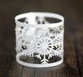 Elegant white laser cut snowflake paper napkin ring for Christmas table decor - White