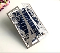 Laser-cut silver glitter wedding invitation with dark blue floral inner card design - Glitter Silver