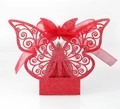 Red glitter laser-cut butterfly wedding favor box with elegant silk ribbon bow - Glitter Red
