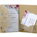 Partecipazione matrimonio rosa taglio laser con custodia in kraft e inserti floreali - Beige Oro