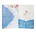 Blue glitter laser cut lace wedding invitation card set with floral print and RSVP card - Royal Blue