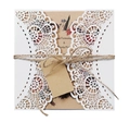 Invito matrimonio pizzo intagliato al laser con inserto kraft e spago di iuta - Guscio Traforato Bianco con Pagina Interna in Kraft