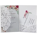 Elegante invito di matrimonio bianco intagliato a laser con motivo di rose e fiori - Bianco