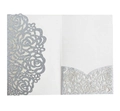 Laser cut white wedding invitation with glitter rose hollow design and internal card pocket - Silver Glitter