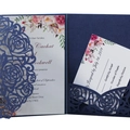 Partecipazione matrimonio blu navy intagliata al laser con glitter e carta RSVP - Blu Profondo