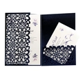 Elegant navy blue laser-cut wedding invitation set with floral hollowed-out sleeve - Black Khaki