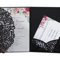 Kit d'invitation de mariage noire découpée au laser avec carte florale et RSVP - Noir
